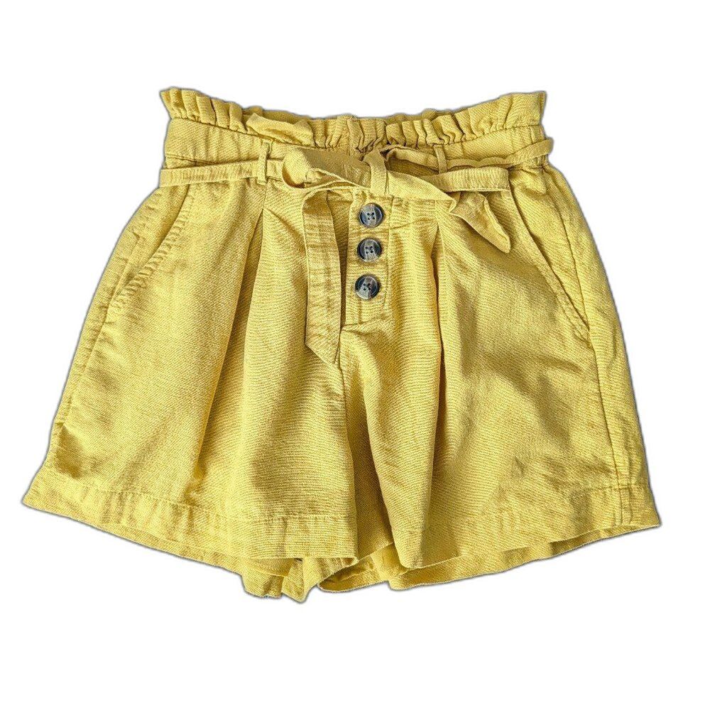 American Eagle Linen Blend Paperbag High Waist Shorts Size XS Mustard Yellow